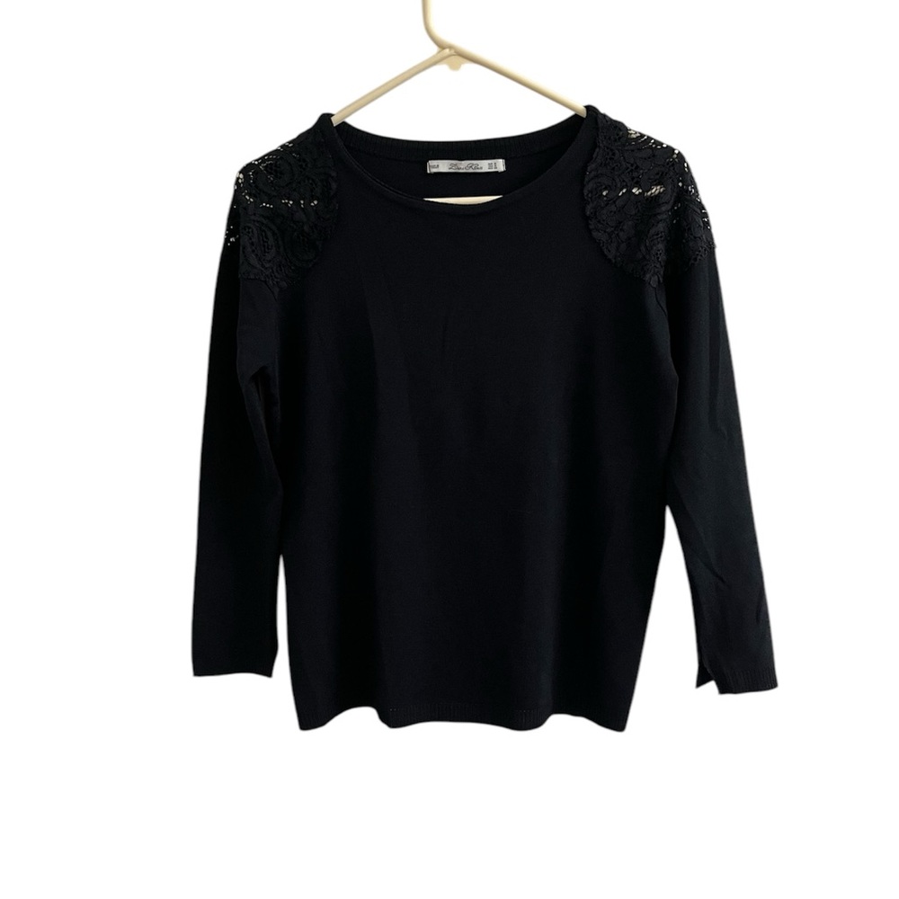 Zara Womens Witchy Whimsigoth Lace Trim Top Size M Black Round Neck Stretch